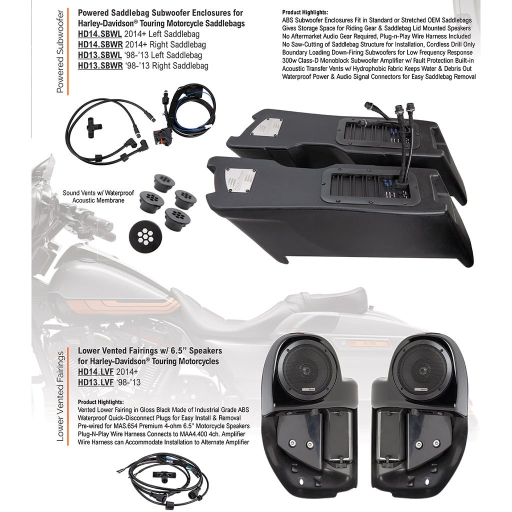 Lower Vented Fairings w/ 6.5” Speakers for 1998-2013 Harley-Davidson Touring Motorcycles Gloss Pair - HD13.LVF